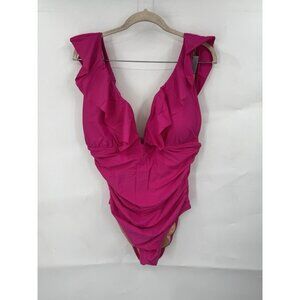J. Crew Ruched Ruffle One Piece Swimsuit women 16 Radiant Fuchsia Resortwear NEW